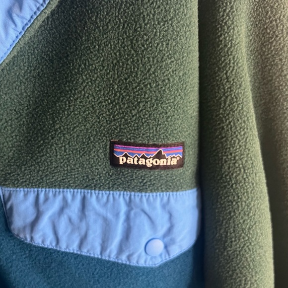 Men’s Patagonia Color Block Fleece Pullover Green and Navy - Picture 4 of 4